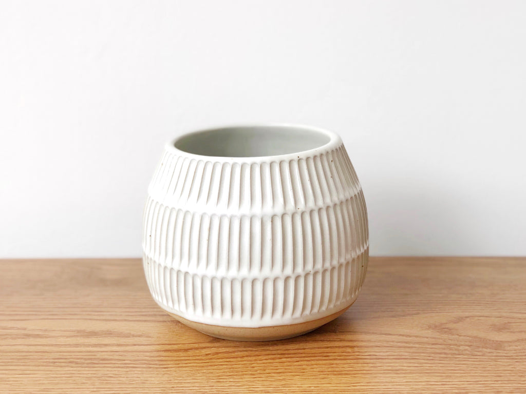 Ceramic Carved Planter - White