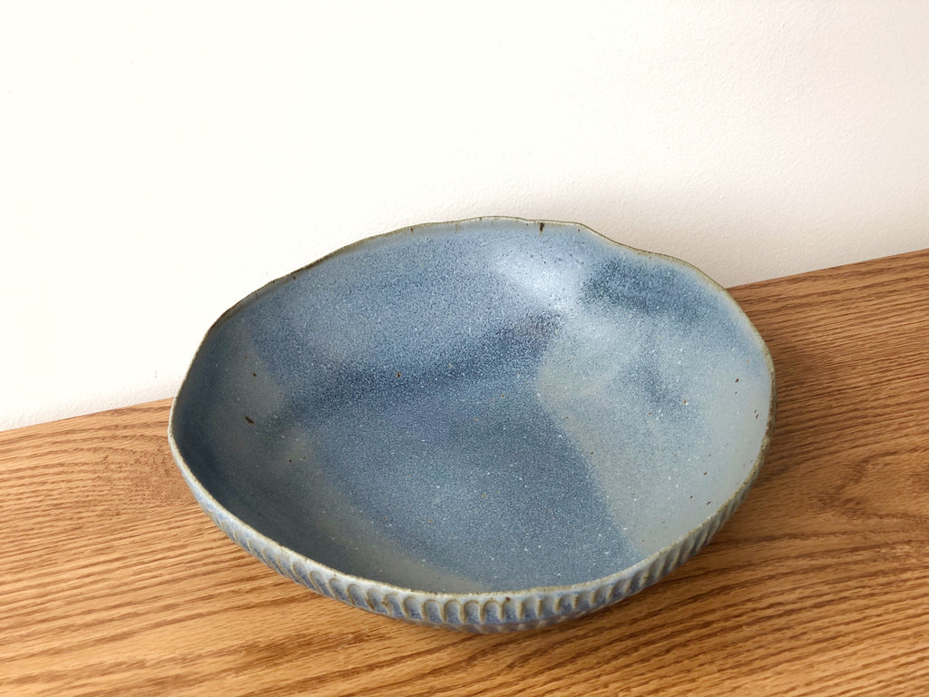 Ceramic Carved Serving Bowl - Blue