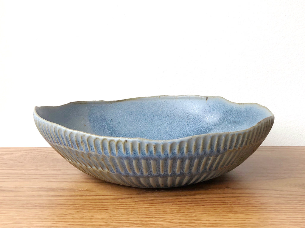 Ceramic Carved Serving Bowl - Blue