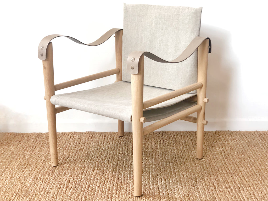 Oak Linen Lounge Chair