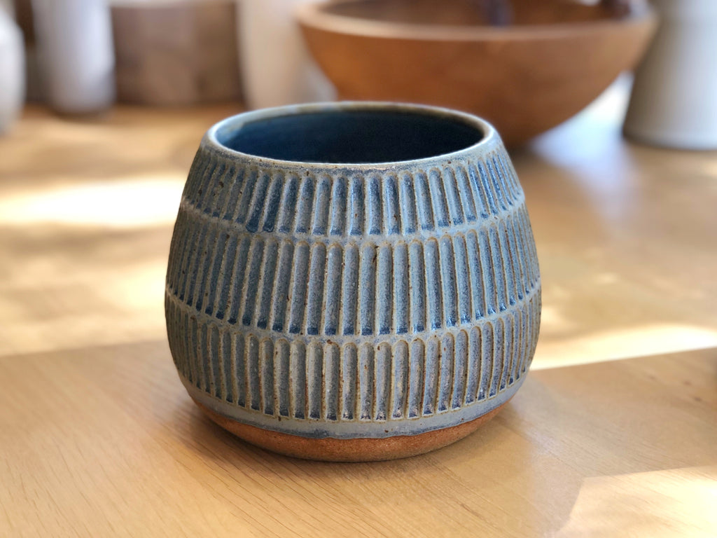 Ceramic Carved Planter - Blue