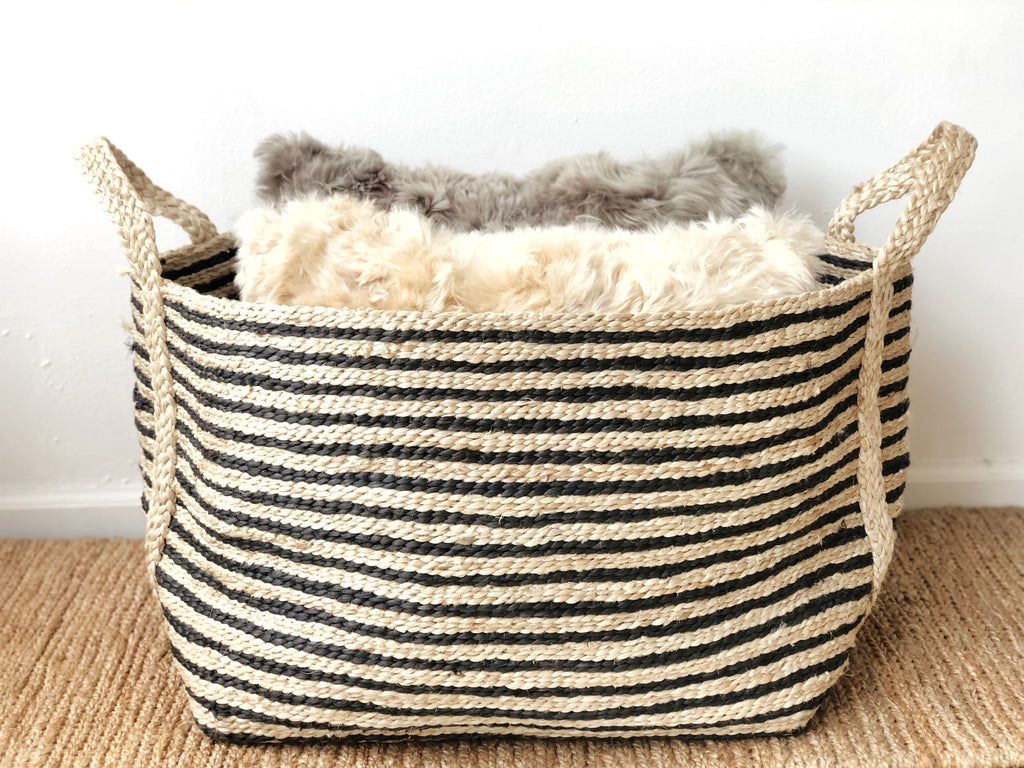 Handwoven Jute Basket Striped Large