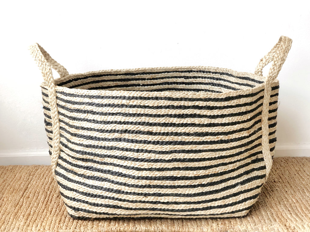 Handwoven Jute Basket Striped Large
