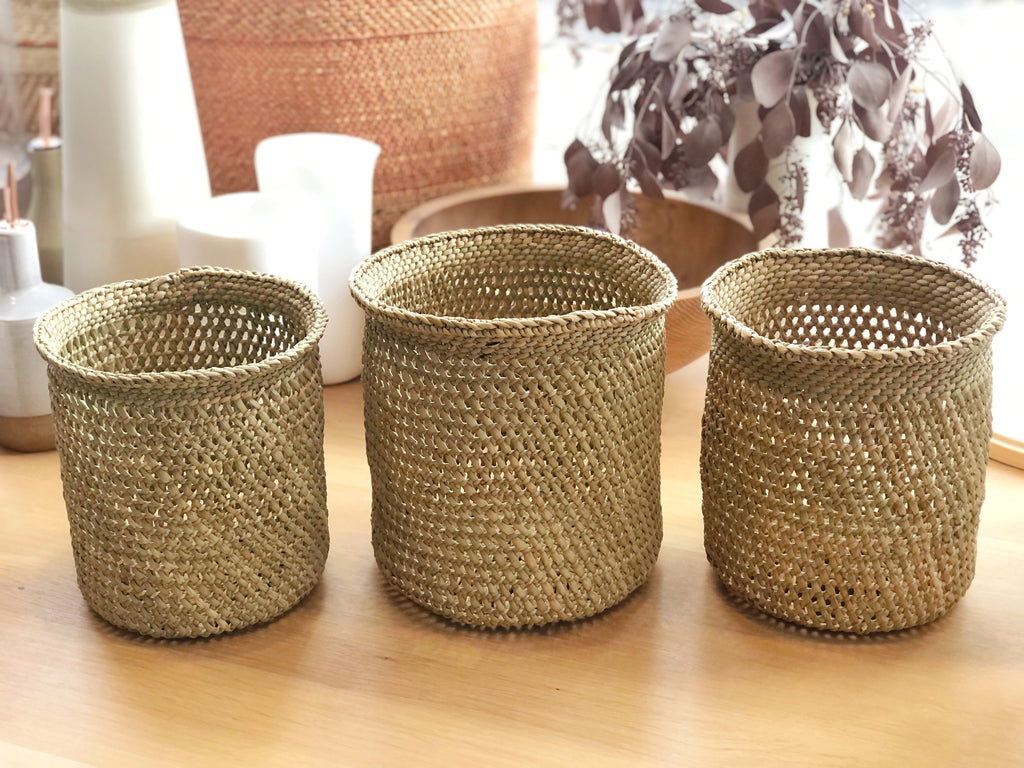 Handwoven Grass Open Weave Basket Small