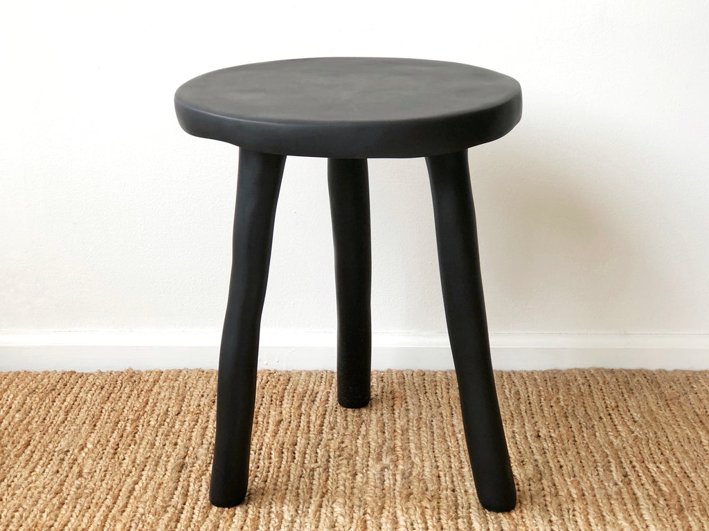 Hand-Sculpted Resin Side Table / Stool Black