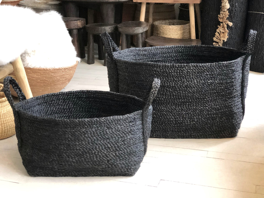 Handwoven Jute Basket Charcoal Large
