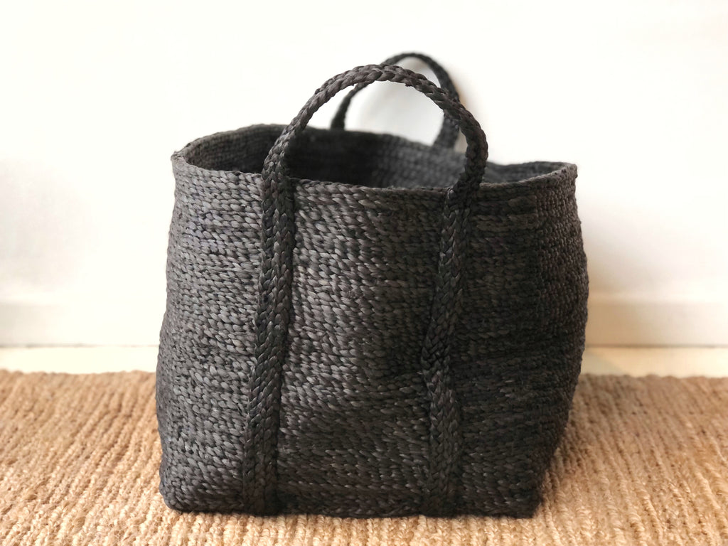 Handwoven Jute Basket Charcoal Large