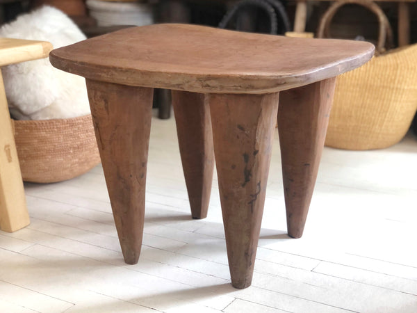 Handcarved Vintage African Large Wood Stool / Side Table - 19"W x 23"L x 17.5"H