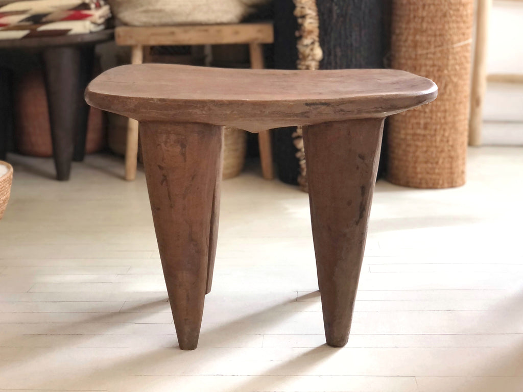 Handcarved Vintage African Large Wood Stool / Side Table - 19"W x 23"L x 17.5"H