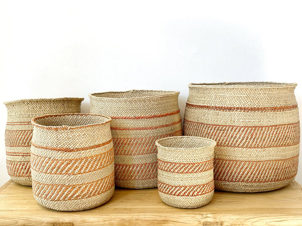 Handwoven Grass Basket Rust Natural