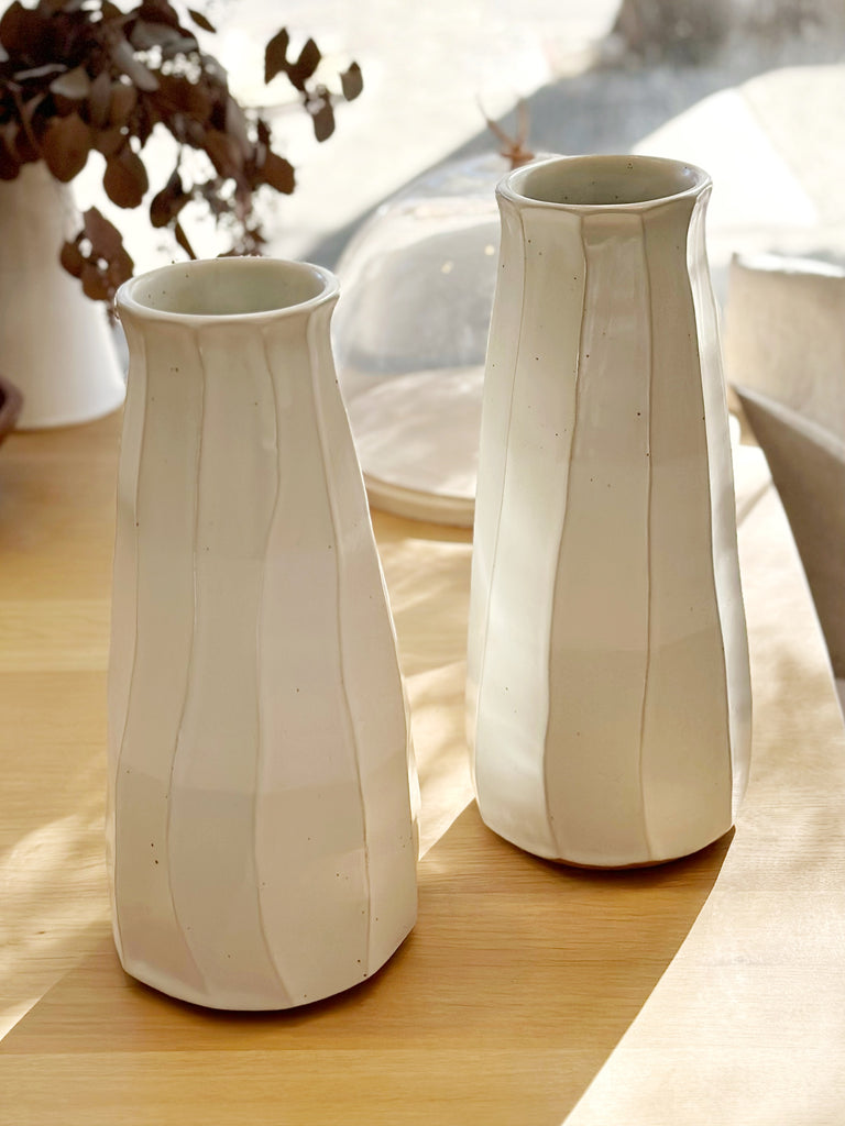 Ceramic Carved Facet Vase Large - White