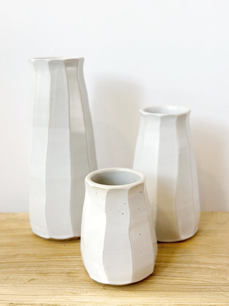 Ceramic Carved Facet Vase Large - White