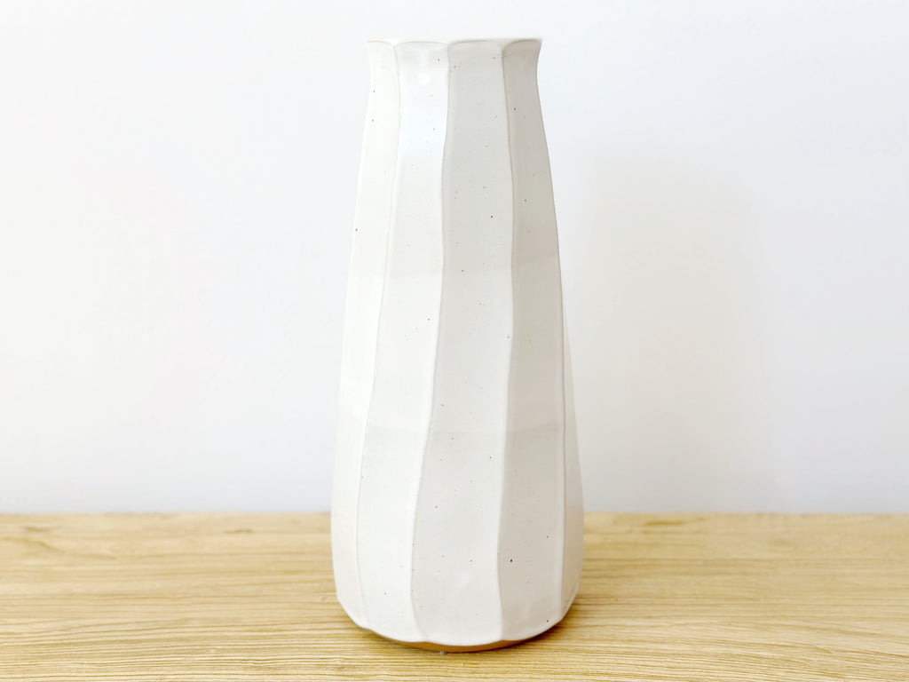 Ceramic Carved Facet Vase Large - White