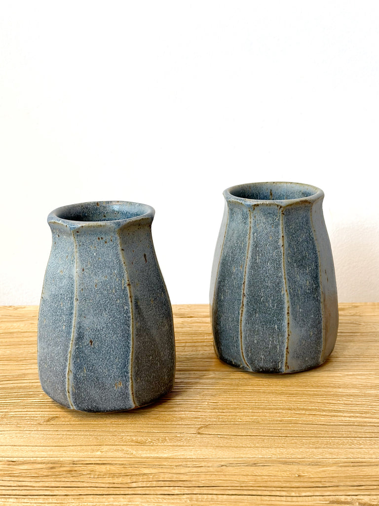 Ceramic Carved Facet Vase Small - Blue