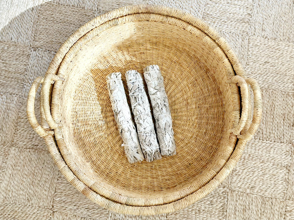 Handwoven Basket With Handles Wide Short