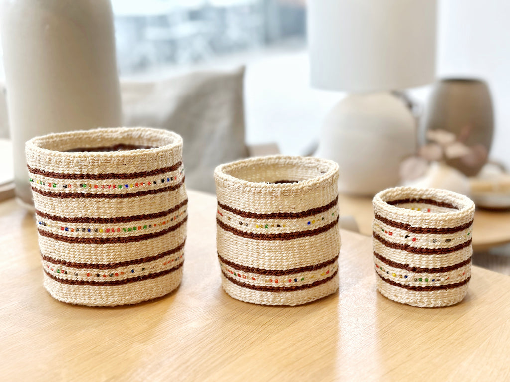 Handwoven Small Beaded Basket