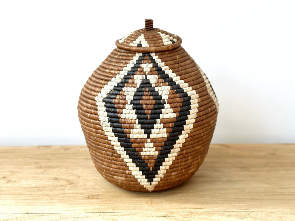 Handwoven Lidded Grass Basket