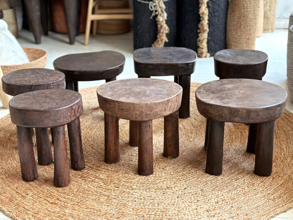 Handcarved Vintage African Short Stool