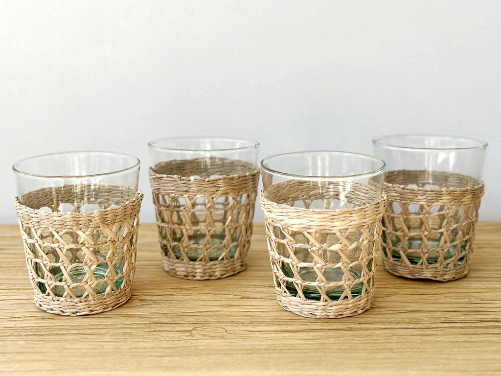 Handwoven Seagrass Recycled Glass Short Cup