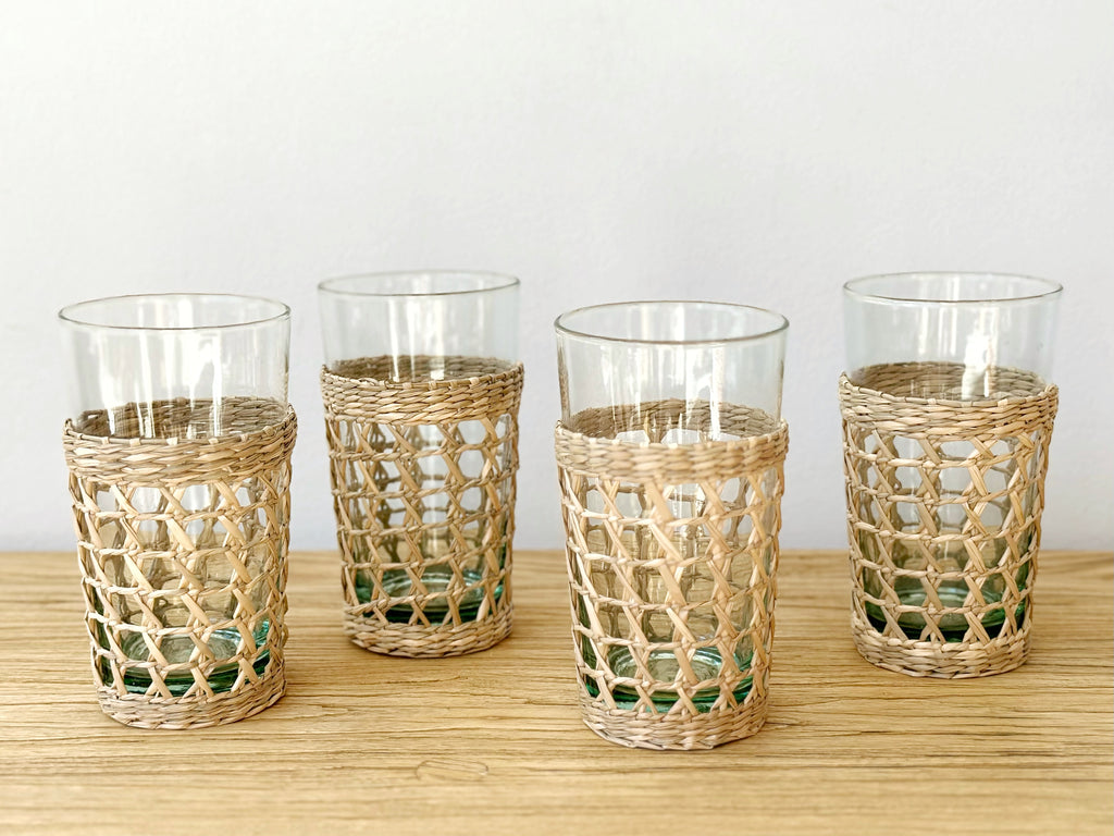 Handwoven Seagrass Recycled Glass Tall Cup