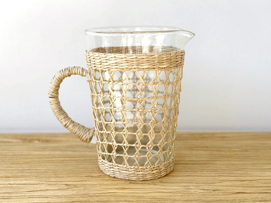 Glass Pitcher with Woven Seagrass Sleeve - PRINZZESA BOUTIQUE