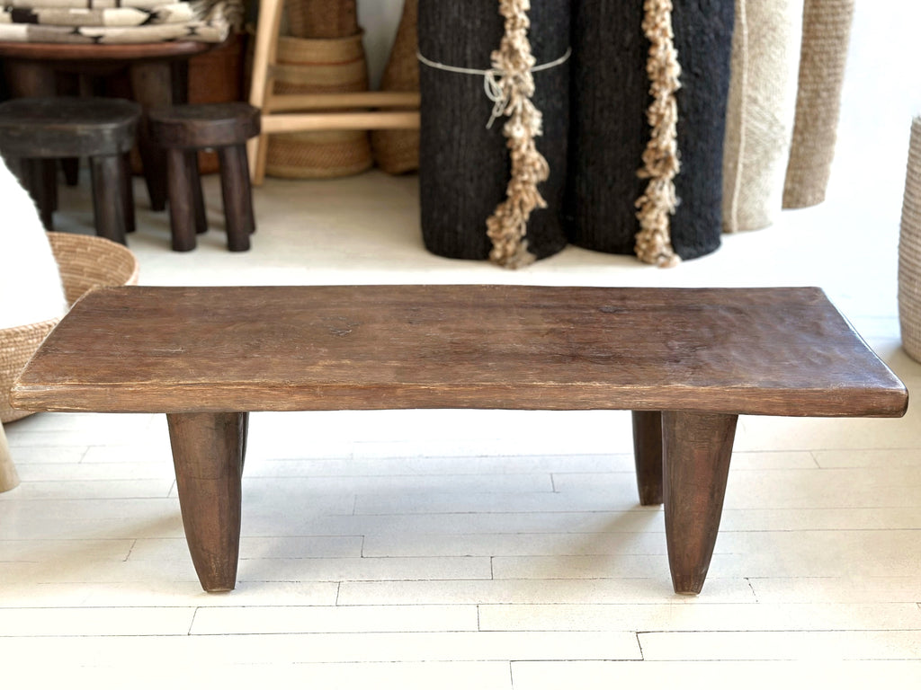 Handcarved Vintage African Large Wood Bench / Coffee Table - 14"W x 37"L x 11.5"H