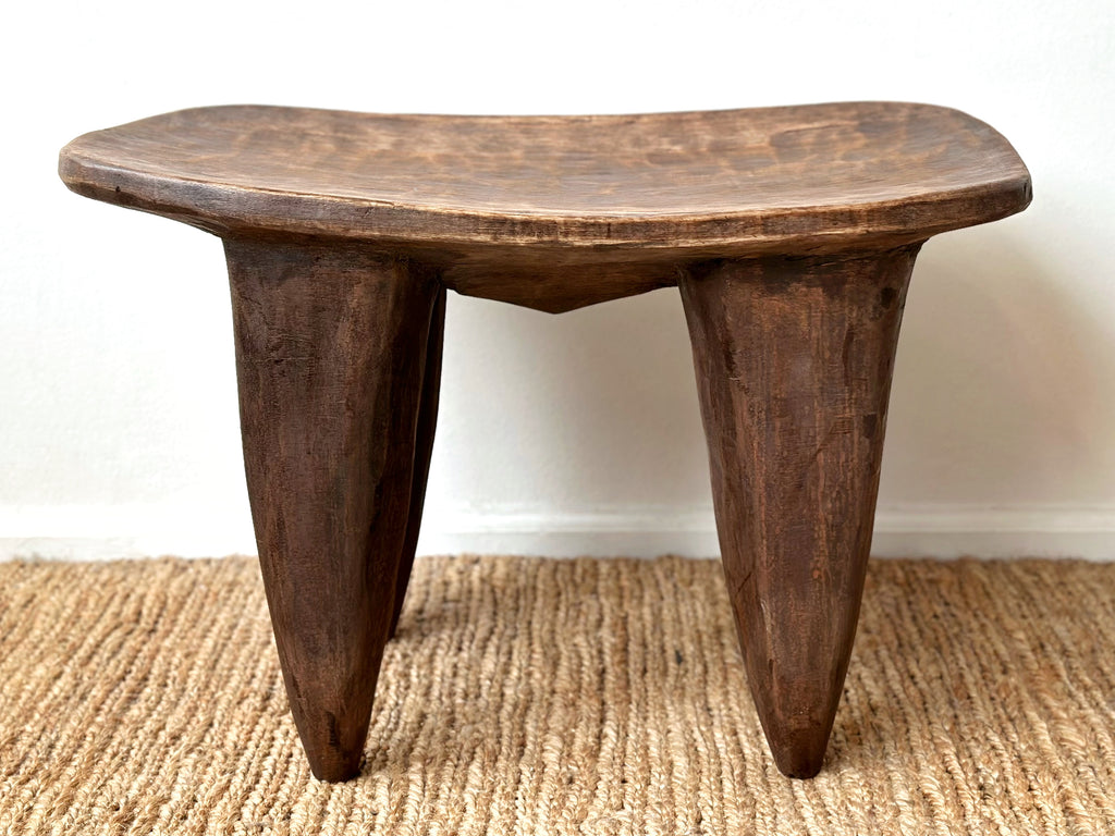 Handcarved Vintage African Large Wood Stool / Side Table - 16"W x 24"L x 16"H