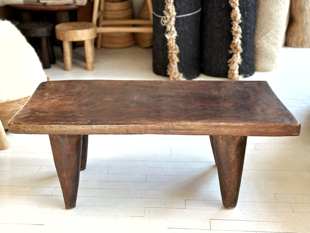 Handcarved Vintage African Large Wood Bench / Coffee Table - 18"W x 36"L x 14"H