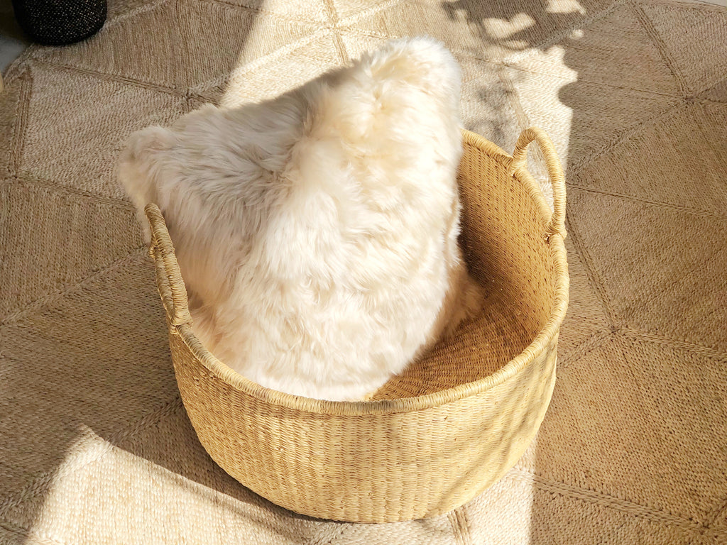 Handwoven Basket with Handles Wide