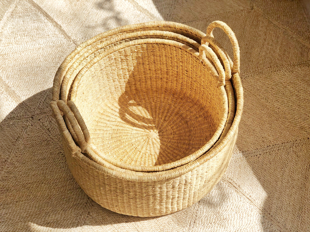 Handwoven Basket with Handles Wide
