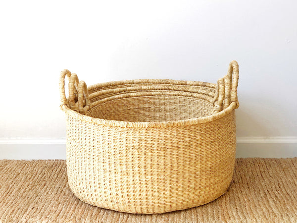 Handwoven Basket with Handles Wide