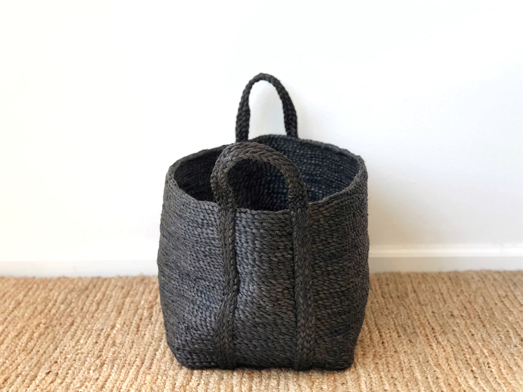 Handwoven Jute Basket Charcoal Small Wide