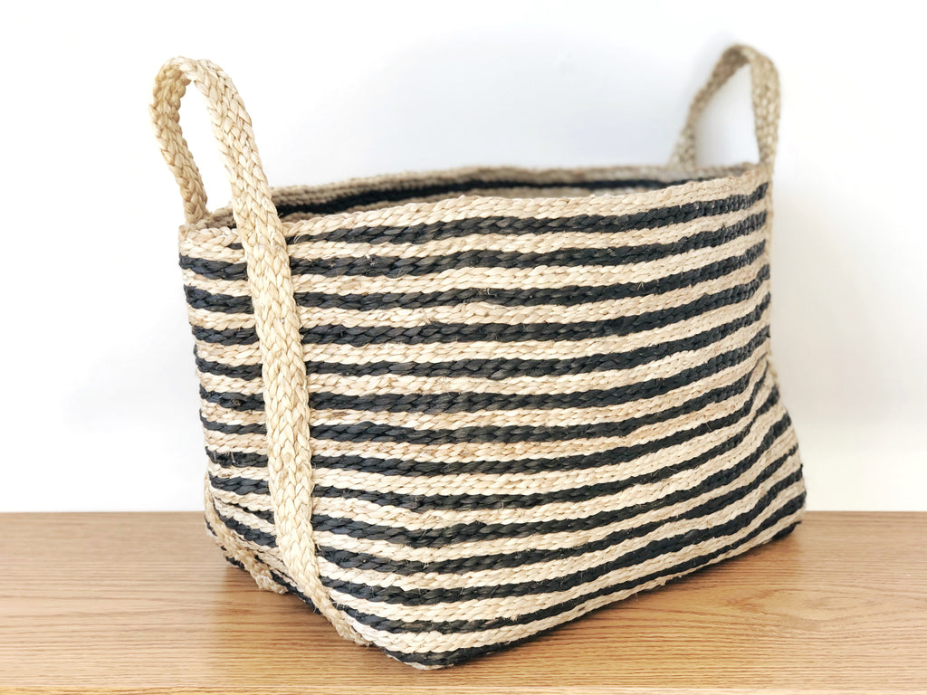 Handwoven Jute Basket Striped Small