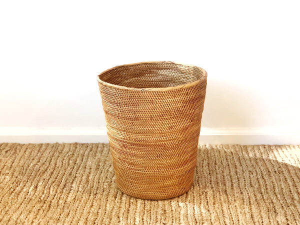 Handwoven Grass Wastebin Basket Tall