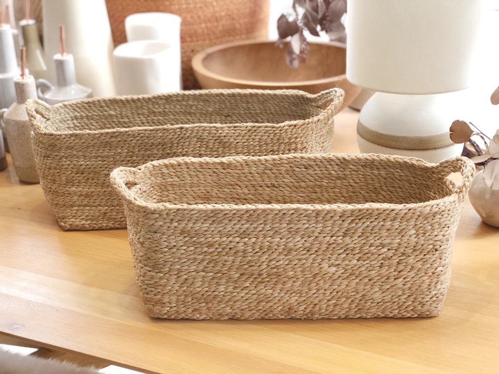 Handwoven Jute Basket Natural Rectangle Small