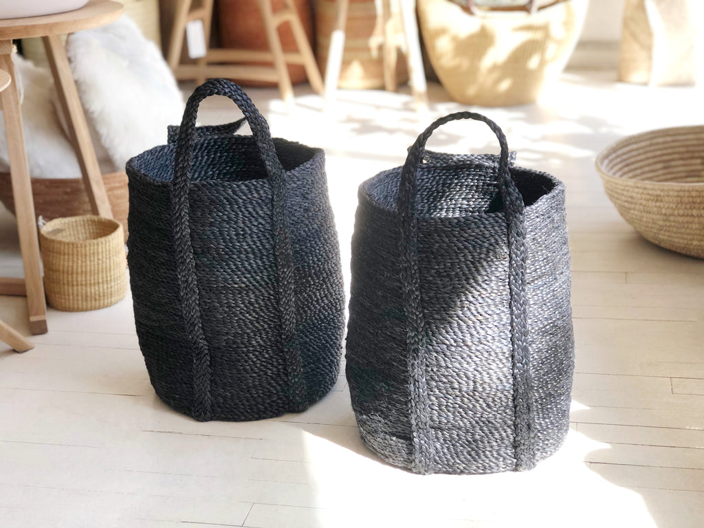 Handwoven Jute Basket Charcoal Small Tall