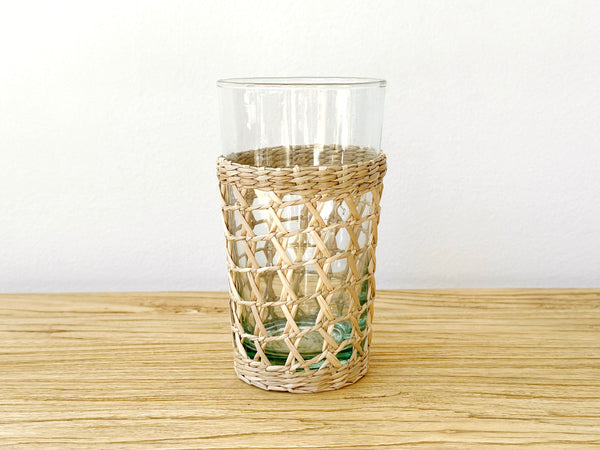 Handwoven Seagrass Recycled Glass Tall Cup