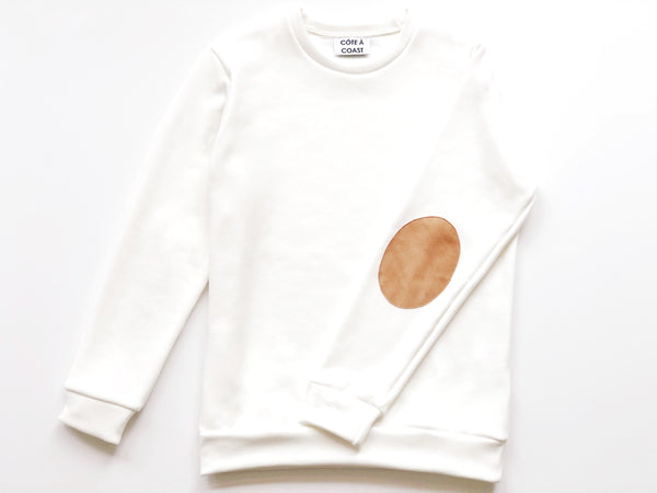 Oatmeal Cotton Sweatshirt with Suede Elbow Patches