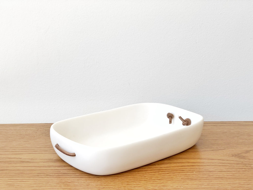 Hand-Sculpted Resin Small Tray with Leather Handles