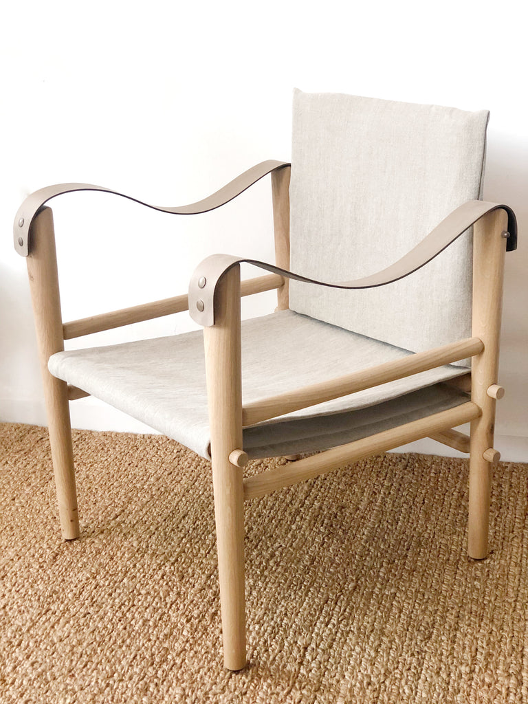 Oak Linen Lounge Chair