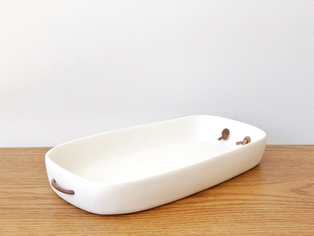 Hand-Sculpted Resin Small Tray with Leather Handles