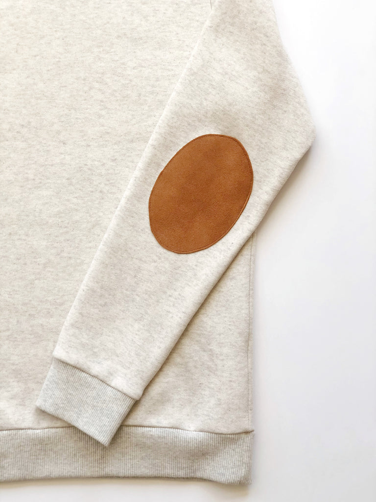 Oatmeal Cotton Sweatshirt with Suede Elbow Patches