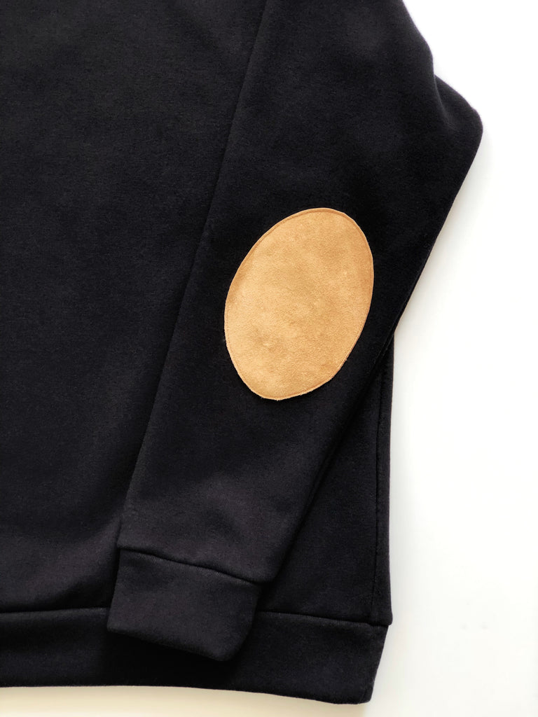 Black Sweatshirt with Suede Elbow Patches