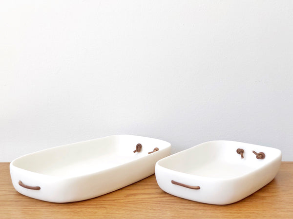 Hand-Sculpted Resin Small Tray with Leather Handles