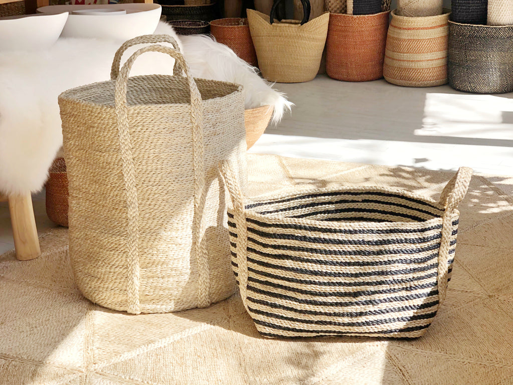 Handwoven Jute Basket Striped Small